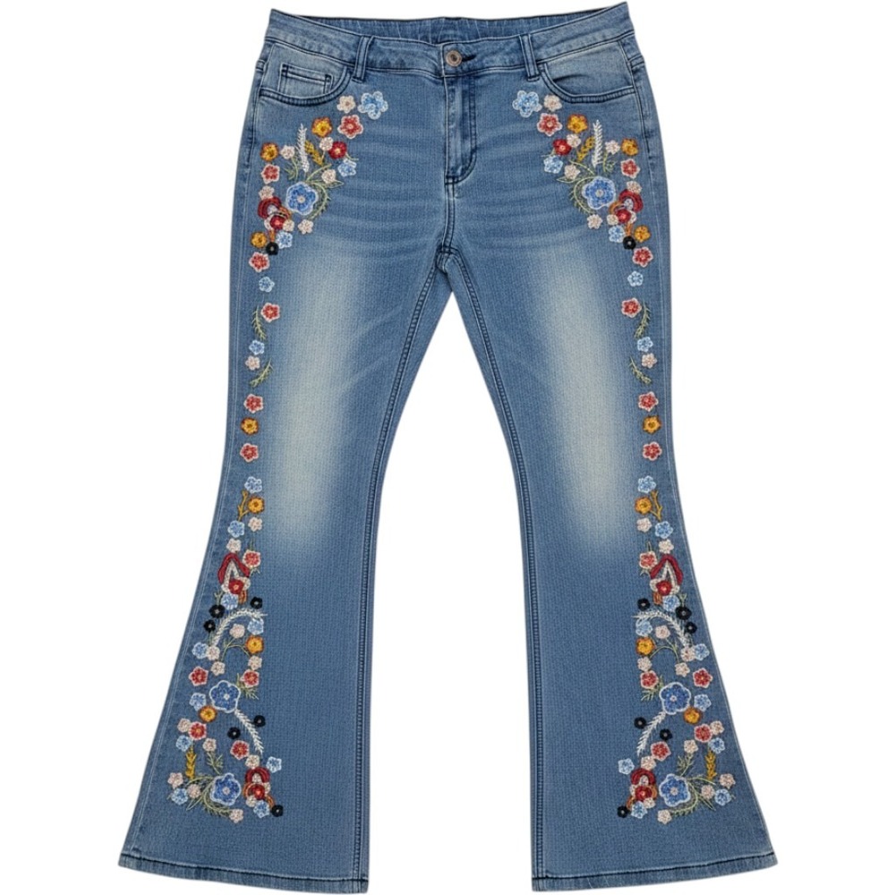 N.Y.I Floral Embroidered Flare Jeans Light Wash Blue Bell Bottoms Girls XXL S - Picture 1 of 9